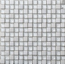 Мозаика стеклянная с камнем Iceberg 300х300 белая Bonaparte mosaic - uralkafel.ru - Уфа