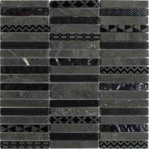 Мозаика стеклянная с камнем Listone 8х300х300 черная Bonaparte mosaic - uralkafel.ru - Уфа