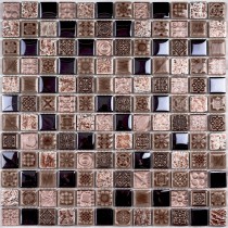 Мозаика стеклянная с камнем Sudan 300х300 бордовая Bonaparte mosaic - uralkafel.ru - Уфа