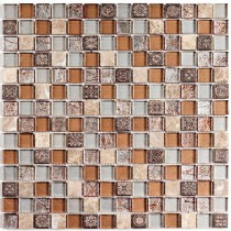 Мозаика стеклянная с камнем Fantasy 306х306 коричневая Bonaparte mosaic - uralkafel.ru - Уфа