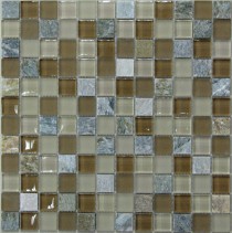 Мозаика стеклянная с камнем Free time-23 300х300 коричневая Bonaparte mosaic - uralkafel.ru - Уфа
