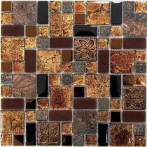 Мозаика стеклянная с камнем Liberty-2 300х300 коричневая Bonaparte mosaic - uralkafel.ru - Уфа