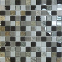 Мозаика стеклянная с камнем Style time-23 300х300 серая Bonaparte mosaic - uralkafel.ru - Уфа