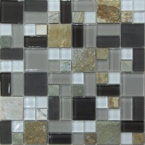 Мозаика стеклянная с камнем Style time-48 300х300 серая Bonaparte mosaic - uralkafel.ru - Уфа