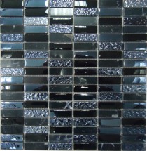 Мозаика стеклянная с камнем Super Line (black) 300х300 черная Bonaparte mosaic - uralkafel.ru - Уфа