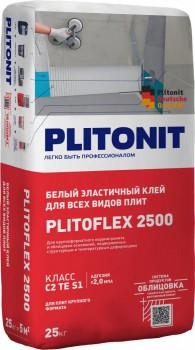 PLITONIT PLITOFLEX 2500 Белый эластичный клей для укладки крупноформатного керамогранита. Класс клея по ГОСТ Р 56387 C2TE S1. - uralkafel.ru - Уфа