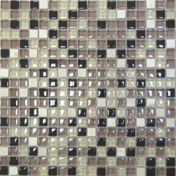 Мозаика стеклянная с камнем Glass Stone-12 300х300 бежевая Bonaparte mosaic - uralkafel.ru - Уфа