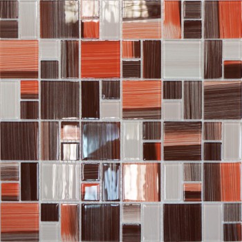 Мозаика стеклянная JSM-CH1021 (300х300х4 мм) терракотовая полосатая mix size Elada Mosaic - uralkafel.ru - Уфа