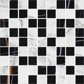 Мозаика Marble Trend Carrara / Nero Dorato K-1000(1004)/MR(LR)/m01 300х300 Kerranova - uralkafel.ru - Уфа