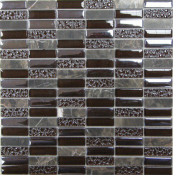 Мозаика стеклянная с камнем Super Line (brown) 300х300 коричневая Bonaparte mosaic - uralkafel.ru - Уфа