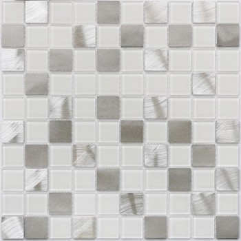 Мозаика стеклянная Titan Silver 318х318 серебряная Bonaparte mosaic - uralkafel.ru - Уфа