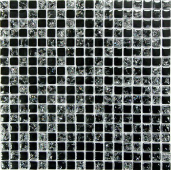Мозаика стеклянная Strike Black 300х300 черная Bonaparte mosaic - uralkafel.ru - Уфа