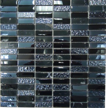 Мозаика стеклянная с камнем Super Line (black) 300х300 черная Bonaparte mosaic - uralkafel.ru - Уфа